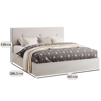 Двуспальная кровать с мягкой спинкой Ромбо 160x200 см, изготовленная из светлого артвуда с каркасом без матраса