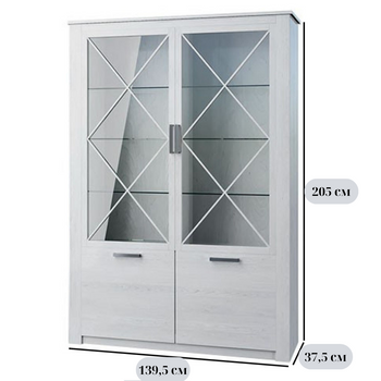Двухдверная шкаф-витрина Эшли 2Д2В шириной 139,5 см, изготовленная из сосны водевиль, в стиле прованс