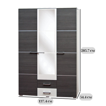 Трёхдверный распашной шкаф Круїз 3Д шириной 137,4 см, белый с фасадом дакар и зеркалом, для спальни