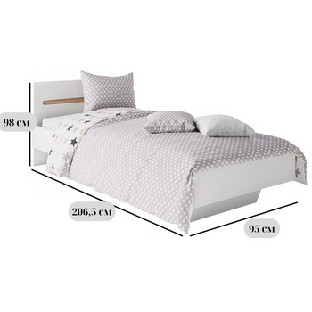 Односпальная кровать Б'янко белого глянцевого цвета, размер 90х200 см, с ламелями, без матраса, в стиле модерн