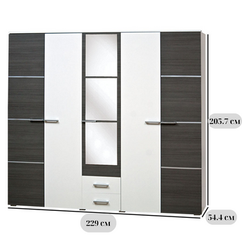 Пятидверный шкаф Круїз 5Д шириной 229 см, белый с фасадом дакар и зеркалом, для спальни