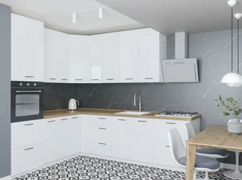 Белая глянцевая кухня угловая, размерами 210х270 см, модель Б'янка Люкс от Світ Меблів
