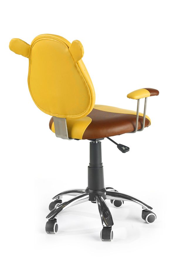 Крісло комп'ютерне дитяче Kubus механізм піастри, метал хром, чорний / екошкіра жовтий з коричневим Halmar Польща