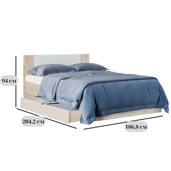 Двуспальное кровать с ящиками из дуба сонома Лілея Нова размером 180х200 см с белой вставкой и ламелями