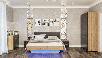 Модульная спальня Бьянко в стиле модерн, дуб артизан, с вставками графит