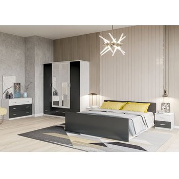 Комплект мебели для спальни с шкафом и комодом Соня, изготовлен из светлого артвуда с вставками антрацита в стиле минимализма