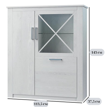 Двухдверная витрина-шкаф для гостиной Эшли 2Д1В шириной 113,5 см, изготовленная из сосны водевиль, в стиле прованс