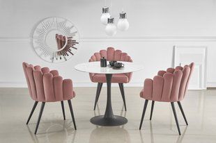 Стол обеденный круглый в гостиную, кухню Ambrosio 90x90 стекло белый мрамор/сталь черный Halmar фото - artos.in.ua
