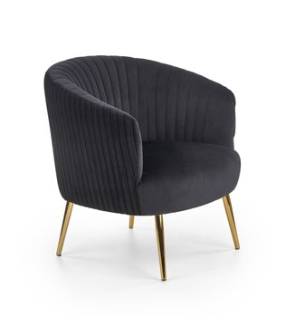 Кресло для отдыха в гостиную, спальню Crown сталь золотой/бархатная ткань черный Halmar Польша