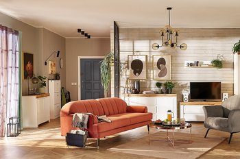 Комплект мебели в гостиную Holten BRW белый / дуб вотан / белый глянец Польша