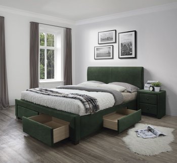 Ліжко двоспальне дерев'яне з м'яким узголів'ям і висувними ящиками Modena 3 160x200 тканину сіра Halmar Польща (з каркасом, без матраца)