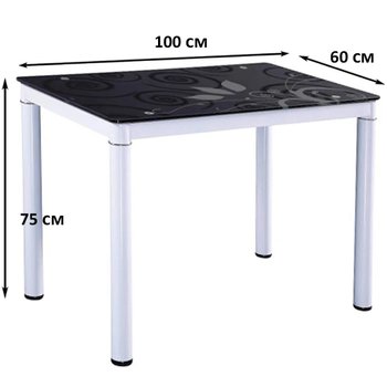 Чорний кухонний стіл Damar 100x60 на білих ніжках з малюнком квітів Signal Польща