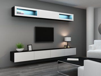 Стенка в гостиную CAMA VIGO 11, 280 см &mdash; Черный мат / Белый глянец фото - artos.in.ua