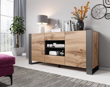 Комод CAMA WOOD з полицями та ящиками Дуб вотан / Антрацит фото - artos.in.ua