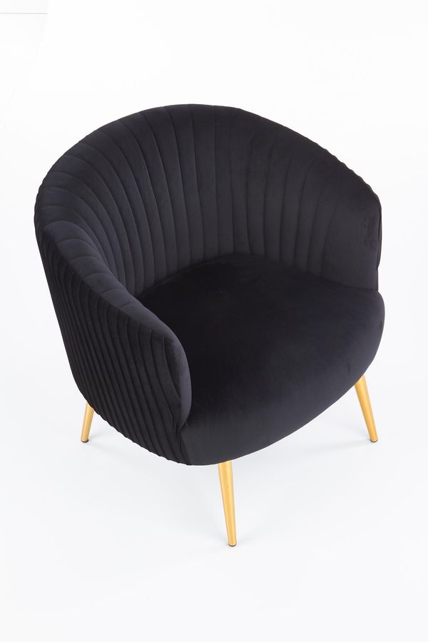 Крісло для відпочинку в вітальню, спальню Crown сталь золотий / оксамитова тканина чорний Halmar Польща