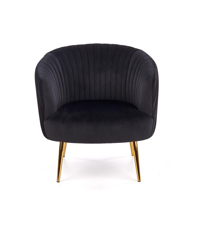 Крісло для відпочинку в вітальню, спальню Crown сталь золотий / оксамитова тканина чорний Halmar Польща