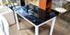 Черный кухонный стеклянный стол Damar 100x60 на белых ножках с рисунком цветов Signal Польша