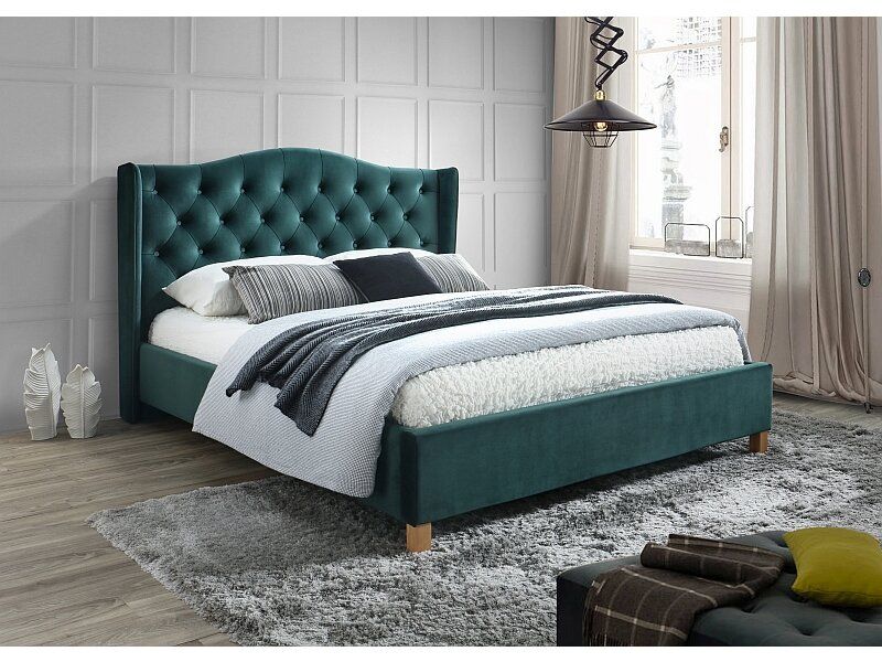Кровать с мягкой спинкой 2х спальная Aspen 160 x 200 SIGNAL зелёный велюр Польша