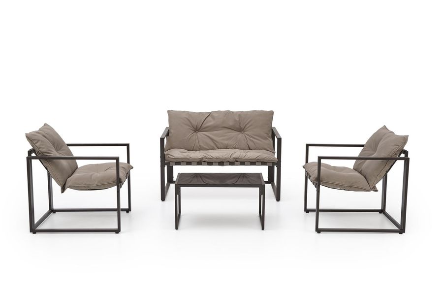 Комплект садовой мебели Shark (диван + кресло 2x + скамейка), черный / капучино Halmar Польша