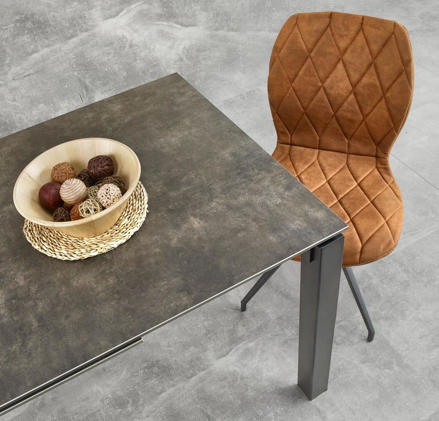 Стол обеденный раскладной в гостиную, кухню Horizon 120(180)x85 керамика коричневый/сталь черный Halmar Польша