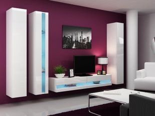 Стенка в зал с витриной Cama Vigo New 7 180x300x42 Белый мат/Белый глянец фото - artos.in.ua