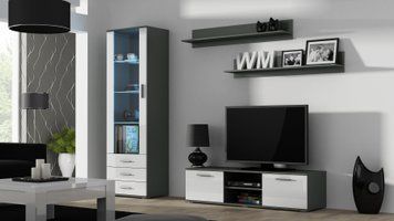 Стенка в зал Cama Soho 7 в стиле хай-тек 192x200x43 Серый мат/Белый глянец фото - artos.in.ua