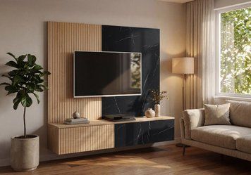 Стенка под телевизор ASM Noir I DCMS NR1, 160 см, дуб Cremona / черный мрамор фото - artos.in.ua