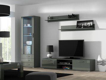 Стінка у вітальню CAMA SOHO 1, 240 см &mdash; Сірий мат / Сірий глянець фото - artos.in.ua