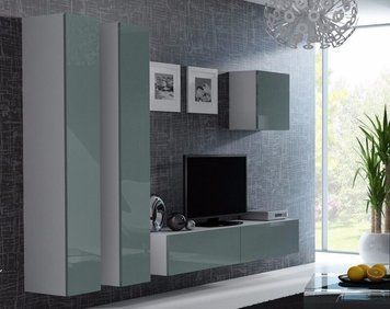 Стінка у вітальню CAMA VIGO 25, 260 см &mdash; Білий мат / Сірий глянець фото - artos.in.ua