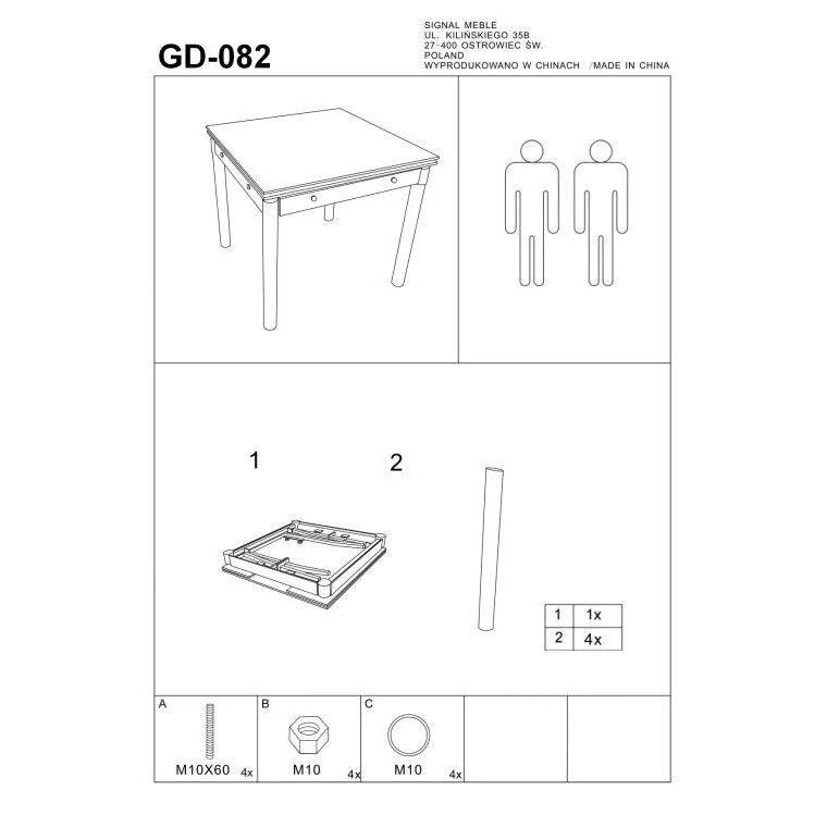 Маленький стіл для кухні GD-082 80-131x80см SIGNAL кремовий ніжки хром/скло Польща