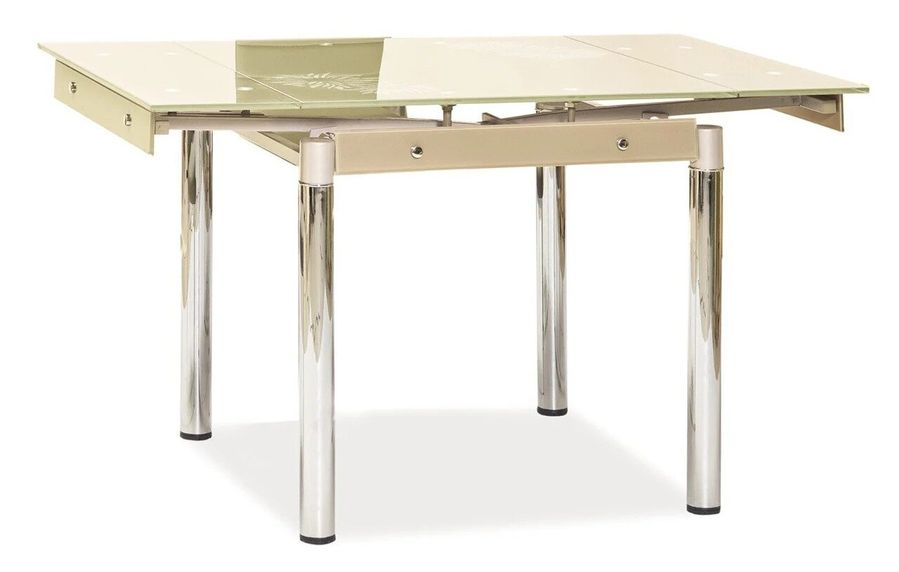 Маленький стол для кухни GD-082 80-131x80см SIGNAL кремовый ножки хром + стекло Польша