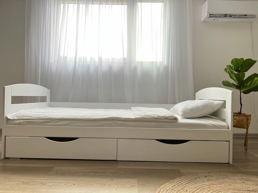 Односпальне ліжко для підростка натурального дерева ВІННІ LUNA - БІЛИЙ