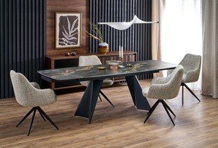 Стіл обідній розкладний ARMANI 165&ndash;241&times;90&times;77 см чорний мармур / чорний фото - artos.in.ua