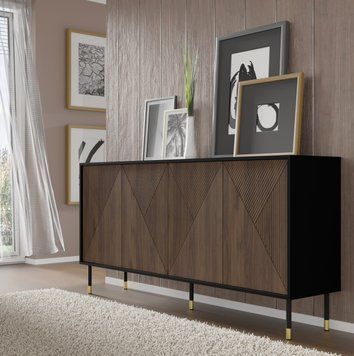 Комод WOODY IV 180 см 4D дуб Catania/черный на черно-золотых ножках BIM Furniture Польша фото - artos.in.ua