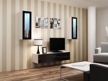 Стінка у вітальню CAMA VIGO 8 &mdash; білий мат / чорний глянець фото - artos.in.ua