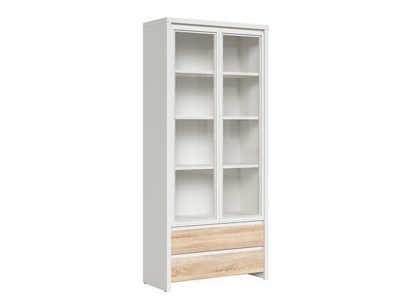 Вітрина BRW Kaspian S128-REG2W2S-BI / DSO, білий / дуб Сонома, фото - artos.in.ua