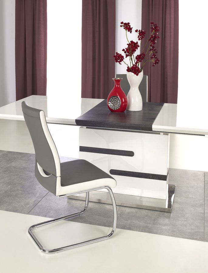 Стол обеденный раскладной в гостиную, кухню Monaco 160(220)x90 МДФ, сталь белый/серый Halmar Польша