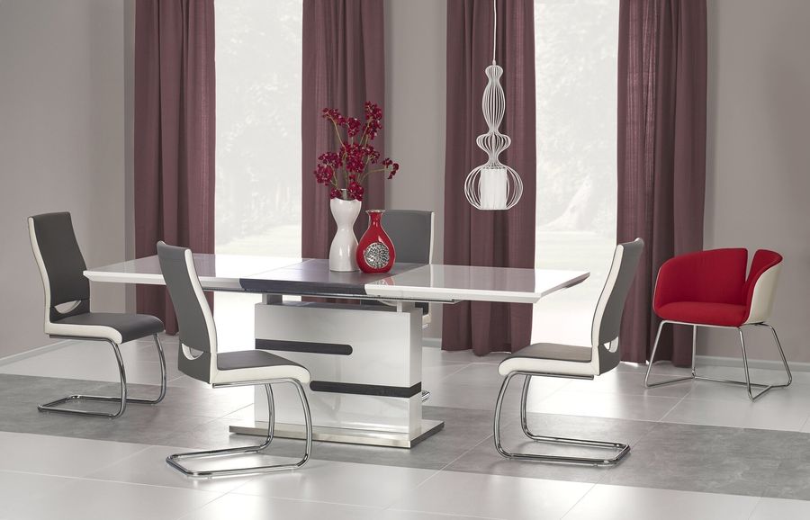 Стіл обідній розкладний в вітальню, кухню Monaco 160 (220) x90 МДФ, сталь білий / сірий Halmar Польща