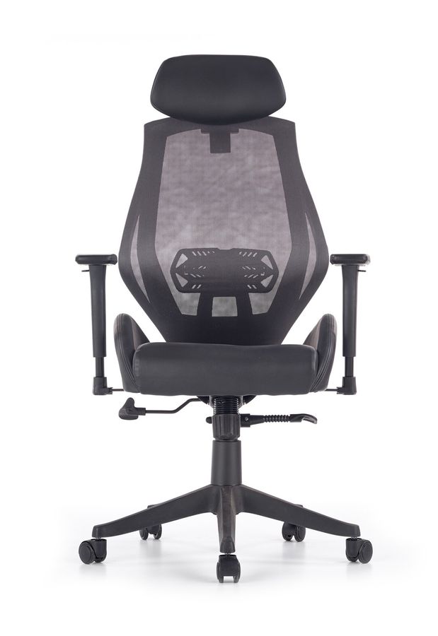 Крісло комп'ютерне Hasel механізм Мультиблок, пластик чорний / екошкіра чорний, сітка сірий Halmar Польща