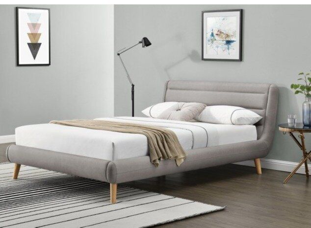 Кровать двуспальная деревянная с мягким изголовьем Elanda 160x200 ткань светло-серая Halmar Польша (с каркасом, без матраса)