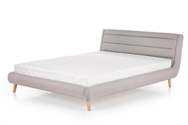 Кровать двуспальная деревянная с мягким изголовьем Elanda 160x200 ткань светло-серая Halmar Польша (с каркасом, без матраса)