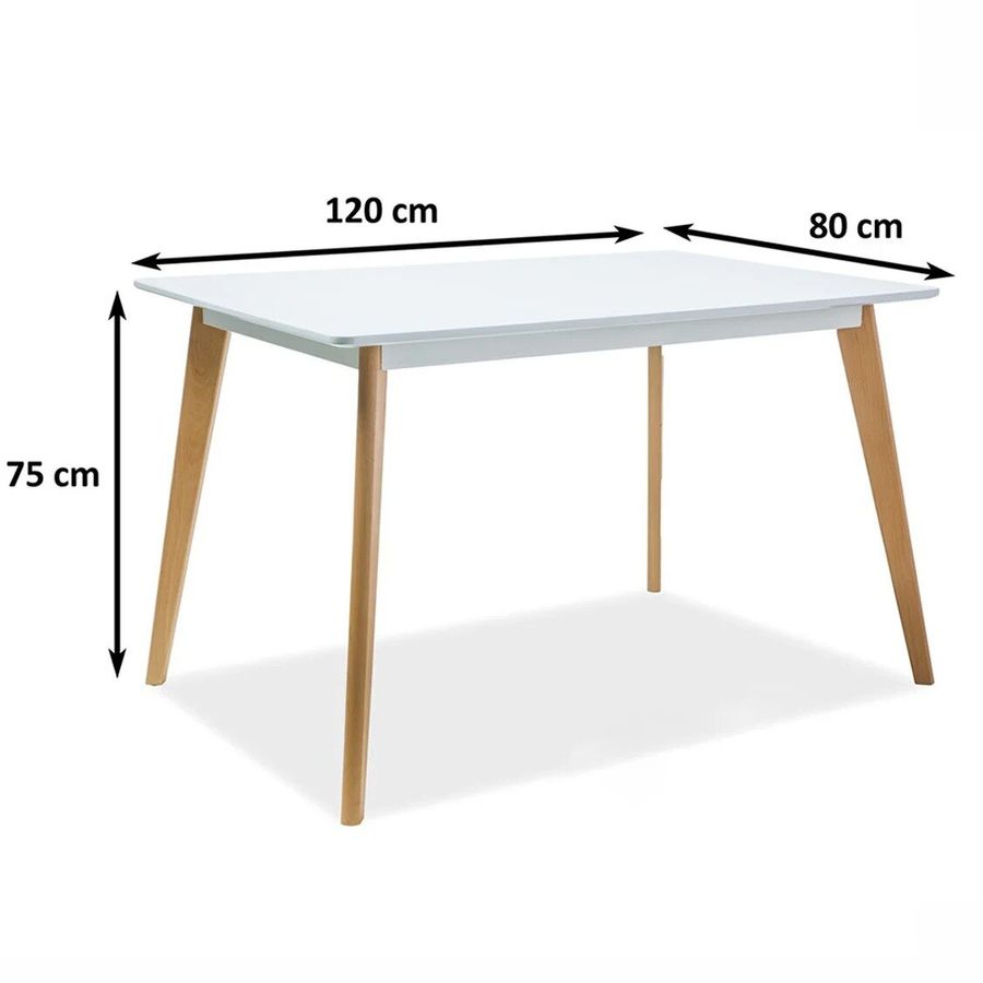 Стильный стол для кухни SIGNAL Declan I 120х80 Белый раскладной в стиле модерн Польша