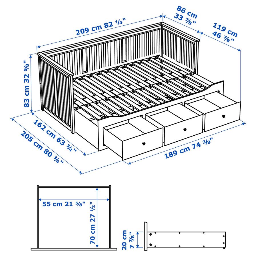 ИКЕА Каркас дивана с 3 выдвижными ящиками HEMNES ХЕМНЭС, 903.493.26 фото - artos.in.ua