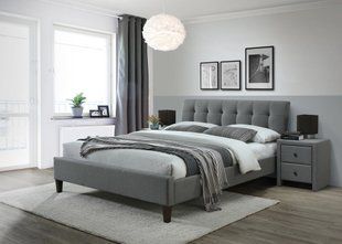 Кровать двуспальная деревянная с мягким изголовьем Samara 2 160x200 ткань серая Halmar (с каркасом, без матраса) фото - artos.in.ua