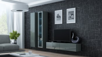 Современная стенка с тумбой под телевизор Cama Vigo 10 180x220x42 Серый мат/Серый глянец Польша
