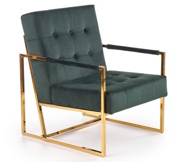 Крісло для відпочинку в вітальню, спальню Prius сталь золотий / оксамитова тканина темно-зелений Halmar Польща