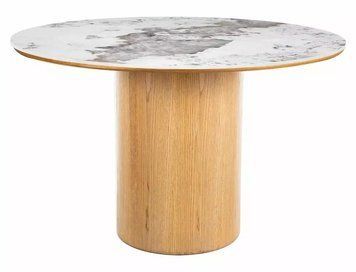 Обідній стіл Rondo Ceramic Signal &Oslash;120&times;76, білий глянець, МДФ + кераміка, дуб, МДФ + натуральний шпон фото - artos.in.ua