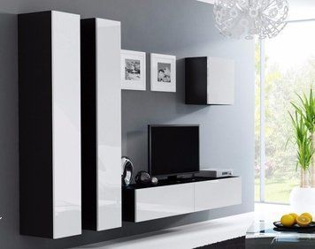 Стенка в гостиную CAMA VIGO 25, 260 см &mdash; Черный мат / Белый глянец фото - artos.in.ua