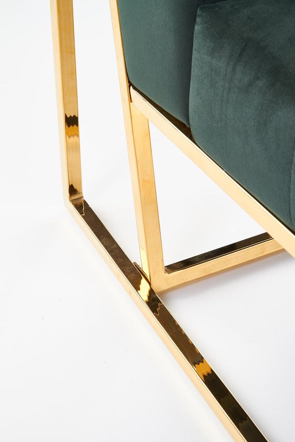 Крісло для відпочинку в вітальню, спальню Prius сталь золотий / оксамитова тканина темно-зелений Halmar Польща