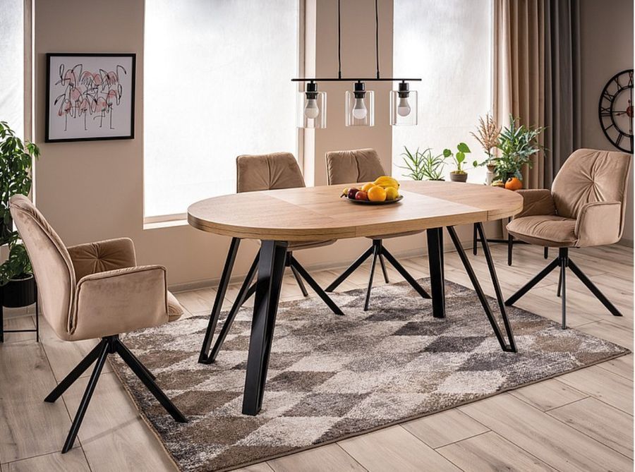 Круглий розсувний стіл GALAXY 100-168x100 Signal - дуб артизан/чорний фото - artos.in.ua